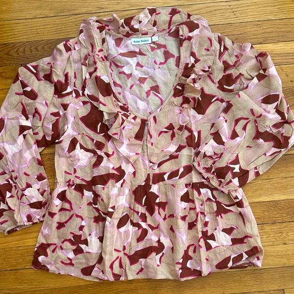 NWOT Roller Rabbit ruffle abstract floral balloon sleeve viscose blouse fall top - Picture 1 of 5